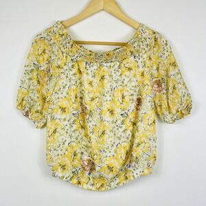 Joie Yellow Chiffon Lined Floral Crop Off Shoulder Top Shirt Womens‎ Small NEW